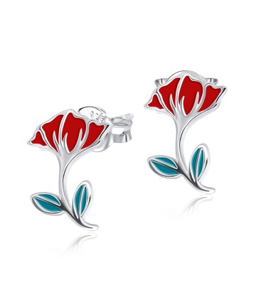 Red Hibiscus Silver Ear Stud STS-3466 (CO5+CO15)